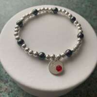 Sterling Silver Stretch Bracelet with Initial and Birthstone Charm thumbnail