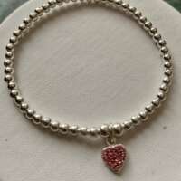 Child Pink Heart Charm Silver Bracelet thumbnail