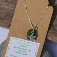 Sterling Silver Green Sea Glass Star Charm Necklace thumbnail