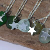 Sterling Silver Clear Sea Glass Star Charm Necklace thumbnail