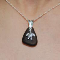 Sterling Silver Green Sea Glass Turtle Charm Necklace thumbnail