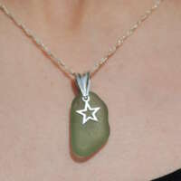 Sterling Silver Green Sea Glass Hollow Star Charm Necklace thumbnail