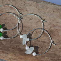 Sparkly Sterling Silver Green Sea Glass Hoop Earrings - 30mm thumbnail