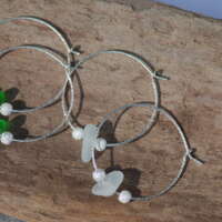 Sparkly Sterling Silver Clear Sea Glass Hoop Earrings - 30mm thumbnail