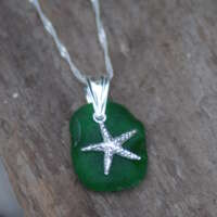 Sterling Silver Green Sea Glass Starfish Charm Necklace thumbnail