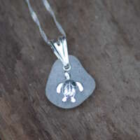 Sterling Silver Clear Sea Glass Turtle Charm Necklace thumbnail