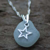 Sterling Silver Clear Sea Glass Hollow Star Charm Necklace thumbnail