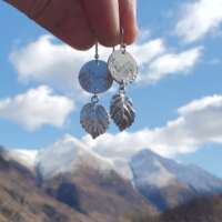 Sterling Silver Mountain Disc with Leaf Drop Earrings thumbnail