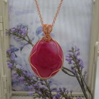 Pink Agate, Rose Gold Plated, Wire Wrapped Pendant thumbnail