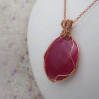 Pink Agate, Rose Gold Plated, Wire Wrapped Pendant thumbnail