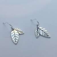 Silver Twin Leaves Earrings with Vein Detail thumbnail
