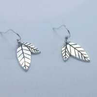 Silver Twin Leaves Earrings with Vein Detail thumbnail