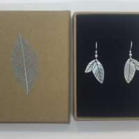 Silver Twin Leaves Earrings with Vein Detail thumbnail