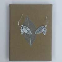 Silver Twin Leaves Earrings with Vein Detail thumbnail