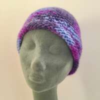 Blue and Purple Knitted Hat with Pom Pom thumbnail