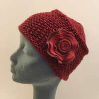 Red Knitted Hat with Harris Tweed Brooch thumbnail