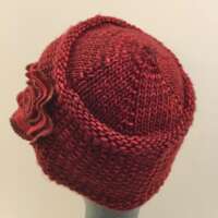 Red Knitted Hat with Harris Tweed Brooch thumbnail