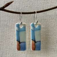 Blue and Russet Geometric Design Ceramic Earrings thumbnail