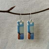 Blue and Russet Geometric Design Ceramic Earrings thumbnail