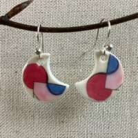 Pink and Blue Crescent Geometric Design Ceramic Earrings thumbnail