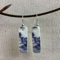 Blue and White Pagoda Ceramic Earrings thumbnail