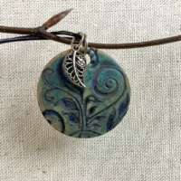 Turquoise and Cobalt Blue Spiral-Leaf Ceramic Pendant thumbnail