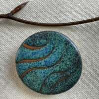 Blue-Green Incised Waves Ceramic Brooch thumbnail