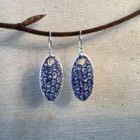 Blue and White Spiral Waves Oval Ceramic Earrings thumbnail