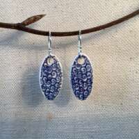 Blue and White Spiral Waves Oval Ceramic Earrings thumbnail