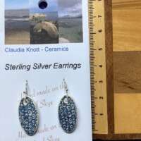 Blue and White Spiral Waves Oval Ceramic Earrings thumbnail