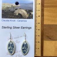 Blue and White Flower Oval Ceramic Earrings thumbnail