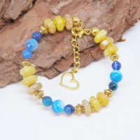 Yellow and Blue Gold Plated Memory Wire Bracelet thumbnail