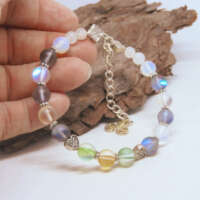 Silver Plated Rainbow Mermaid Bead Memory Wire Bracelet thumbnail
