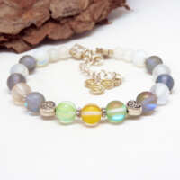 Silver Plated Rainbow Mermaid Bead Memory Wire Bracelet thumbnail