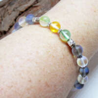 Silver Plated Rainbow Mermaid Bead Memory Wire Bracelet thumbnail
