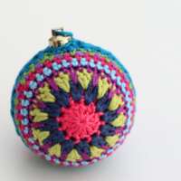 Multi-Coloured Crochet Christmas Bauble Teal String thumbnail
