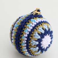 Blue and Gold Crochet Christmas Bauble thumbnail