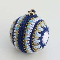 Blue and Gold Crochet Christmas Bauble thumbnail