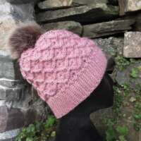 Old Rose Hat with Faux Fur Pom Pom thumbnail