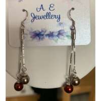 Sterling Silver Drop Earrings With Copper and Grey Beads thumbnail