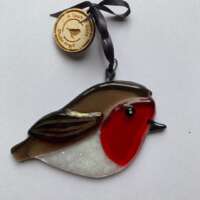 Fused Glass Robin Decoration Shimmery Wing thumbnail