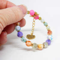 Summery Memory Wire Bracelet with Agate Beads thumbnail
