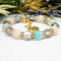Dragon's Vein Agate and Faceted Glass Memory Wire Bracelet thumbnail