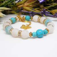 Blue and White Dragon's Vein Agate Memory Wire Bracelet with Howlite thumbnail