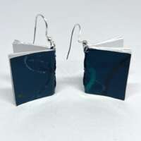 Large Dark Blue Grey Book Earrings thumbnail