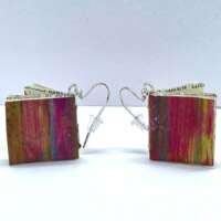 Medium Pink with Green Stripe Book Earrings thumbnail