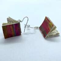Medium Pink with Green Stripe Book Earrings thumbnail