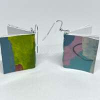 Large Pink Grey Abstract Book Earrings thumbnail