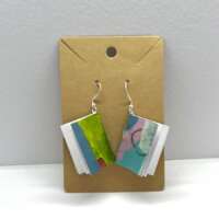 Large Pink Grey Abstract Book Earrings thumbnail