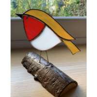 Stained Glass Robin on Wood thumbnail